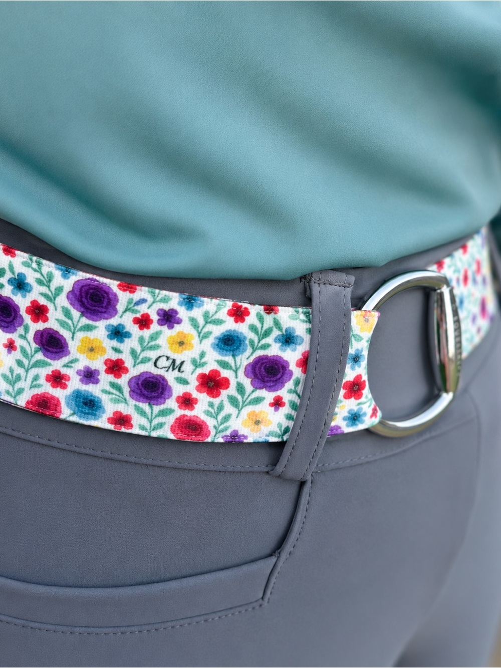 floral Equestrian horse Snaffle Bit Belt 1.5” Elastic one size fits most - Picture 2 of 5